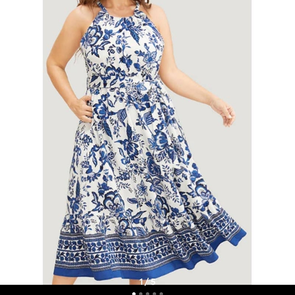 Bloomchic Blue Floral Halter Neck Dress 3x Very Comfy